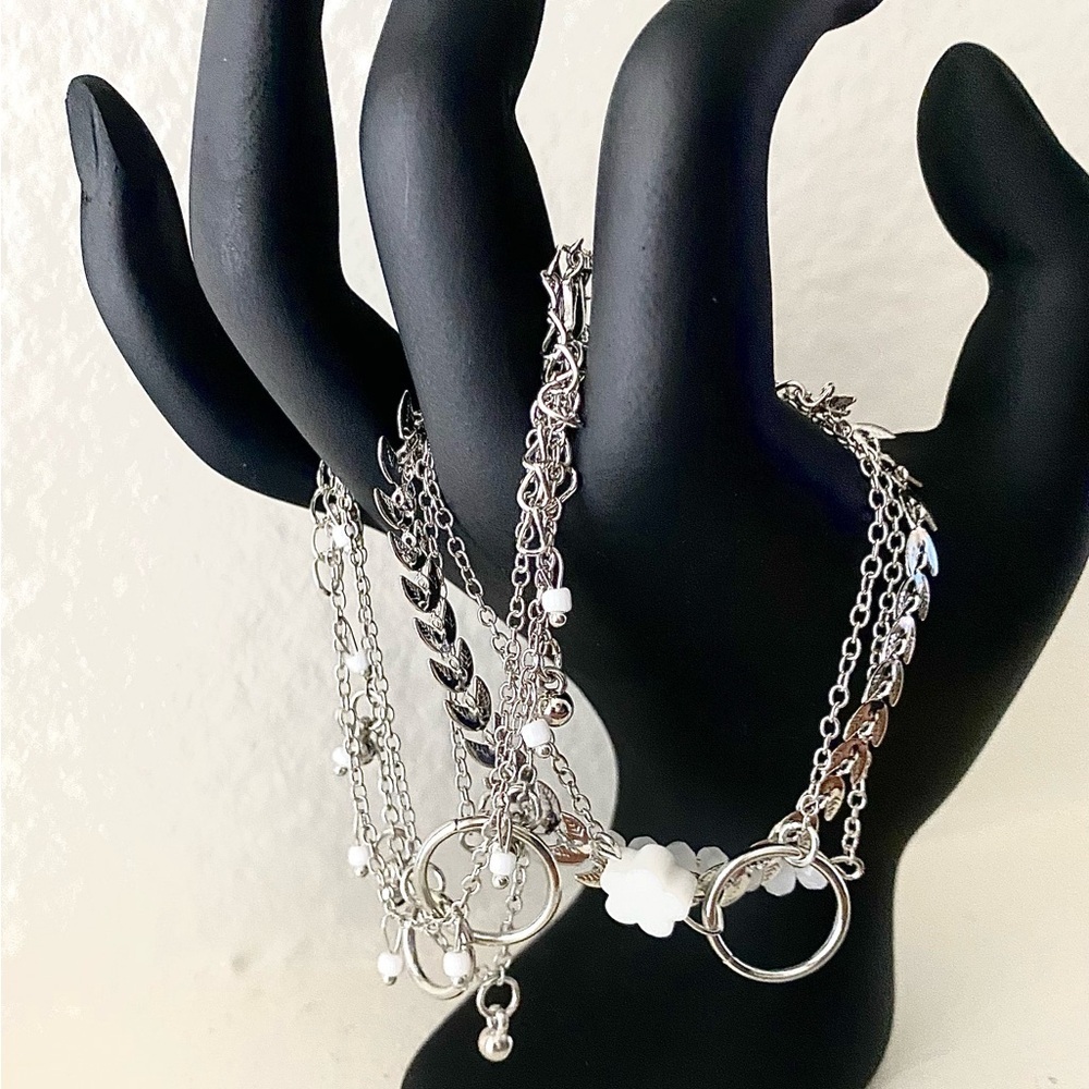 Dainty Silver Charm Bracelets | Stackable Jewelry Set - Picture 2 of 8
